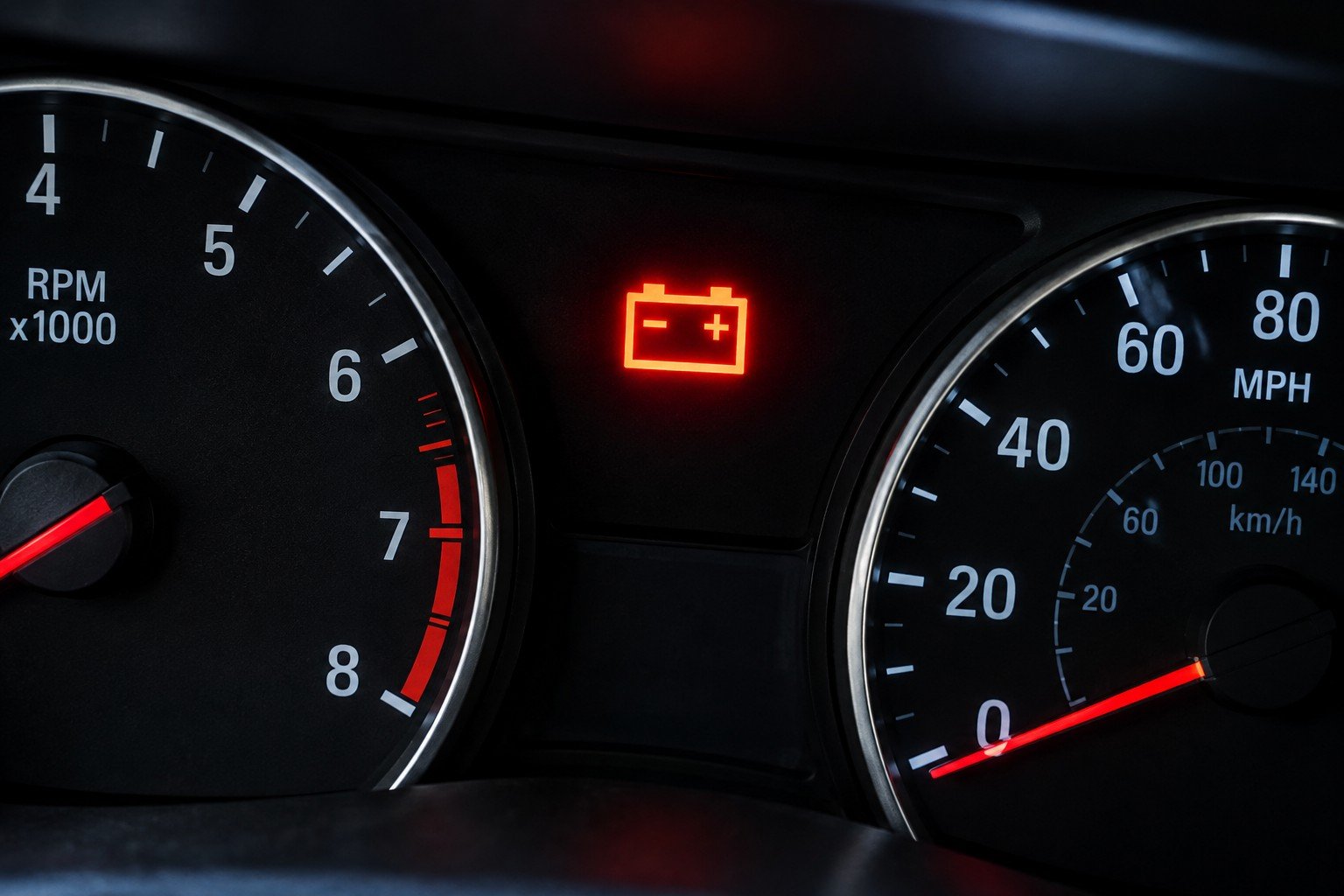 Dashboard battery warning light indicating a possible charging system problem